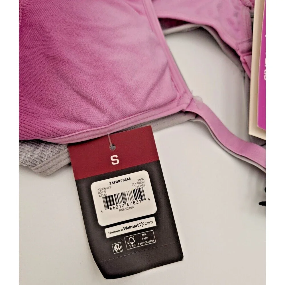 NWT Athletic Works Girls Sports Bras 2-Pack Size S Small Pink & Grey